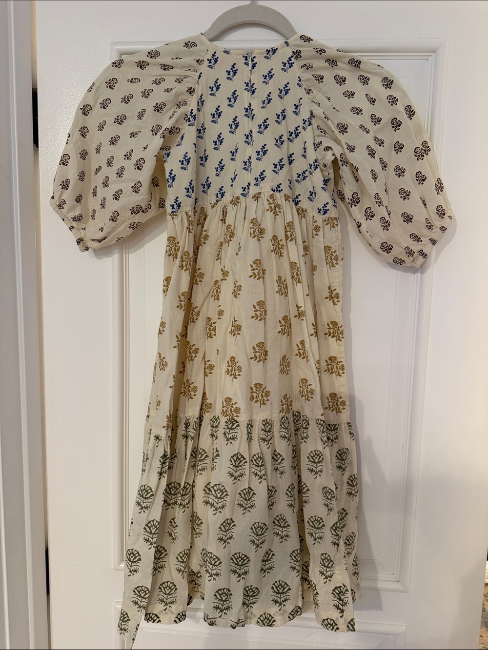 Pink Chicken Cream Floral Tiered Dress with Blue, Gold and Green Prints - Picture 3 of 3